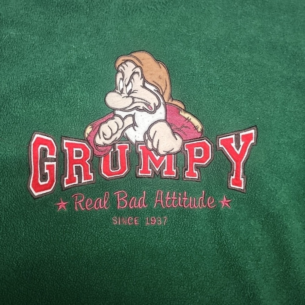 VTG Disney Store Snow White Grumpy Dwarf Fleece Sweatshirt Green Terry Cloth XXL